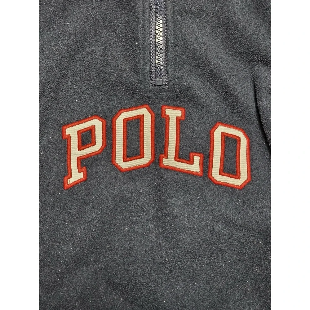 Polo Ralph Lauren 1/4 Fleece Pullover Youth Size 3T Pockets USA Flag Logo‎ Blue